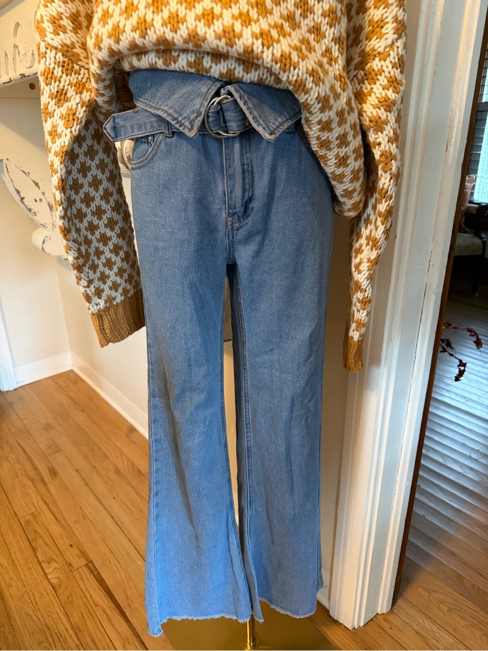 Forever 21 Light Blue High-Rise Flare Jeans with Belt